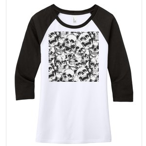 Spooky Deadly Skulls Women's Tri-Blend 3/4-Sleeve Raglan Shirt