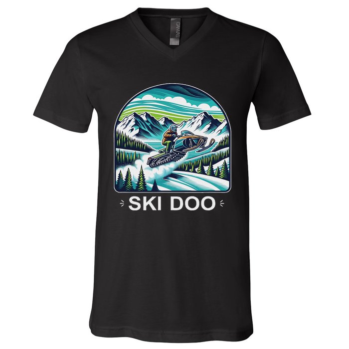 Ski Doo Snowmobile V-Neck T-Shirt