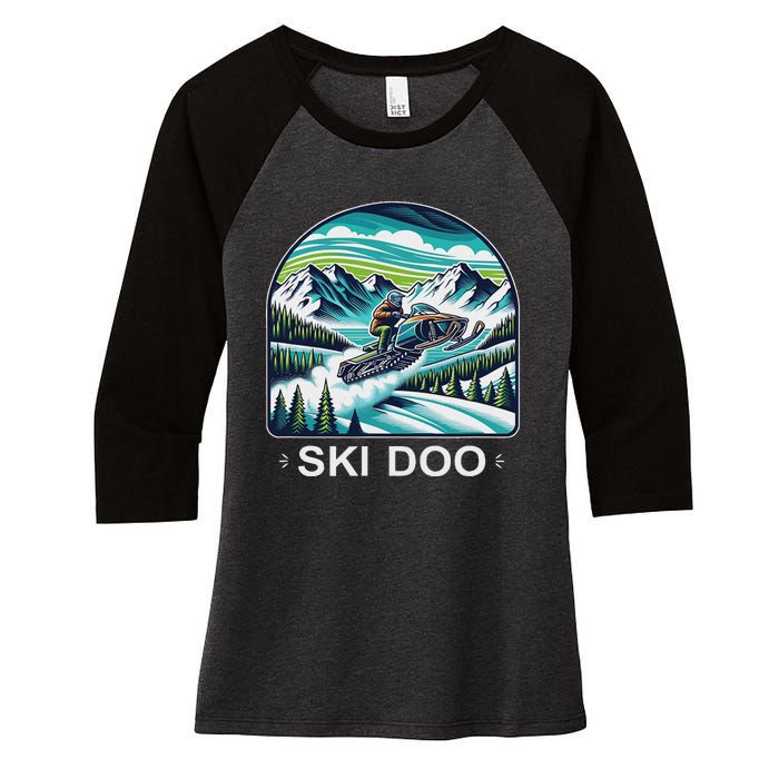 Ski Doo Snowmobile Women's Tri-Blend 3/4-Sleeve Raglan Shirt