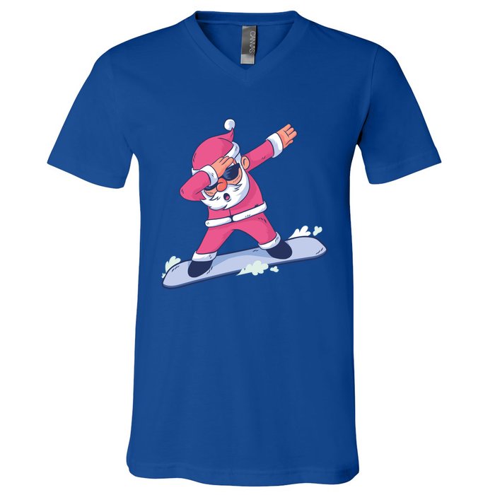 Snowboard Dabbing Santa Claus Funny Christmas Dab Dance Gift Cute Gift V-Neck T-Shirt