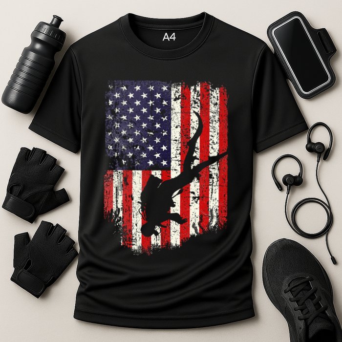 Scuba Diver Scuba Diving American Flag Cooling Performance Crew T-Shirt