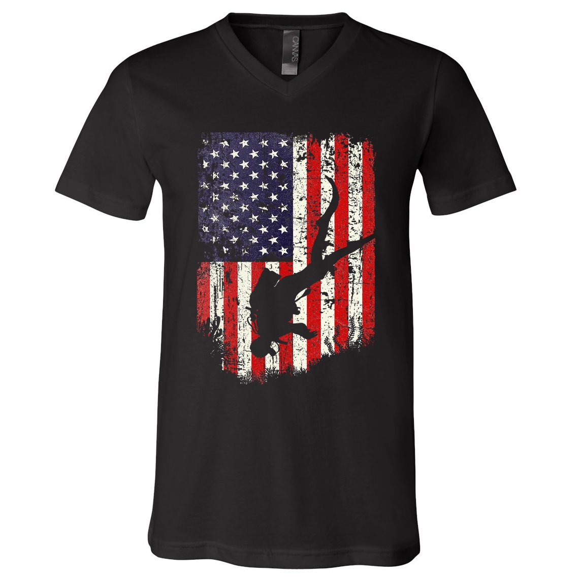 Scuba Diver Scuba Diving American Flag V-Neck T-Shirt