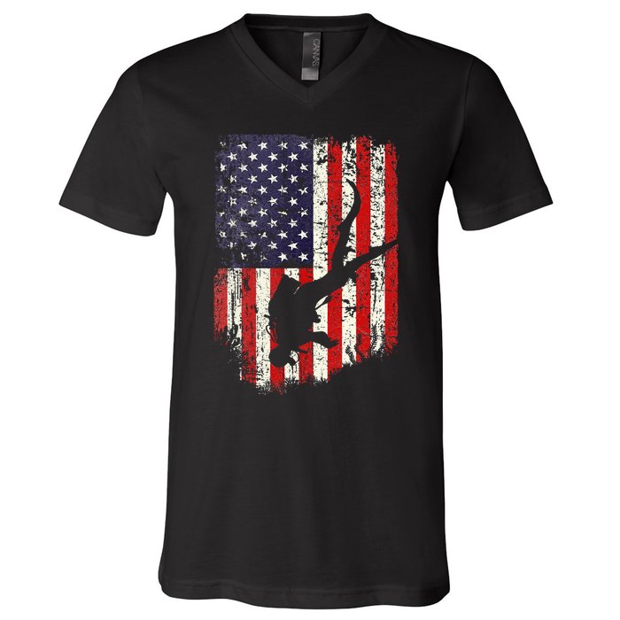 Scuba Diver Scuba Diving American Flag V-Neck T-Shirt