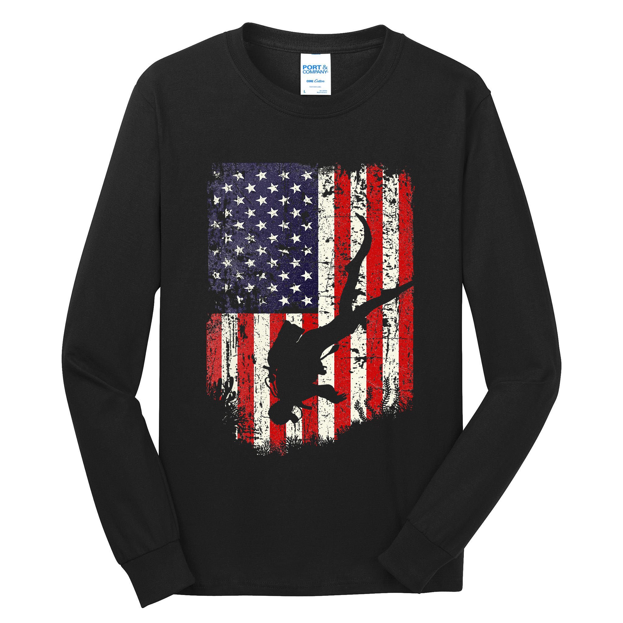 Scuba Diver Scuba Diving American Flag Tall Long Sleeve T-Shirt