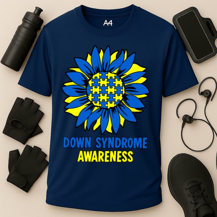 Sunflower Down Syndrome Awareness Cooling Performance Crew T-Shirt