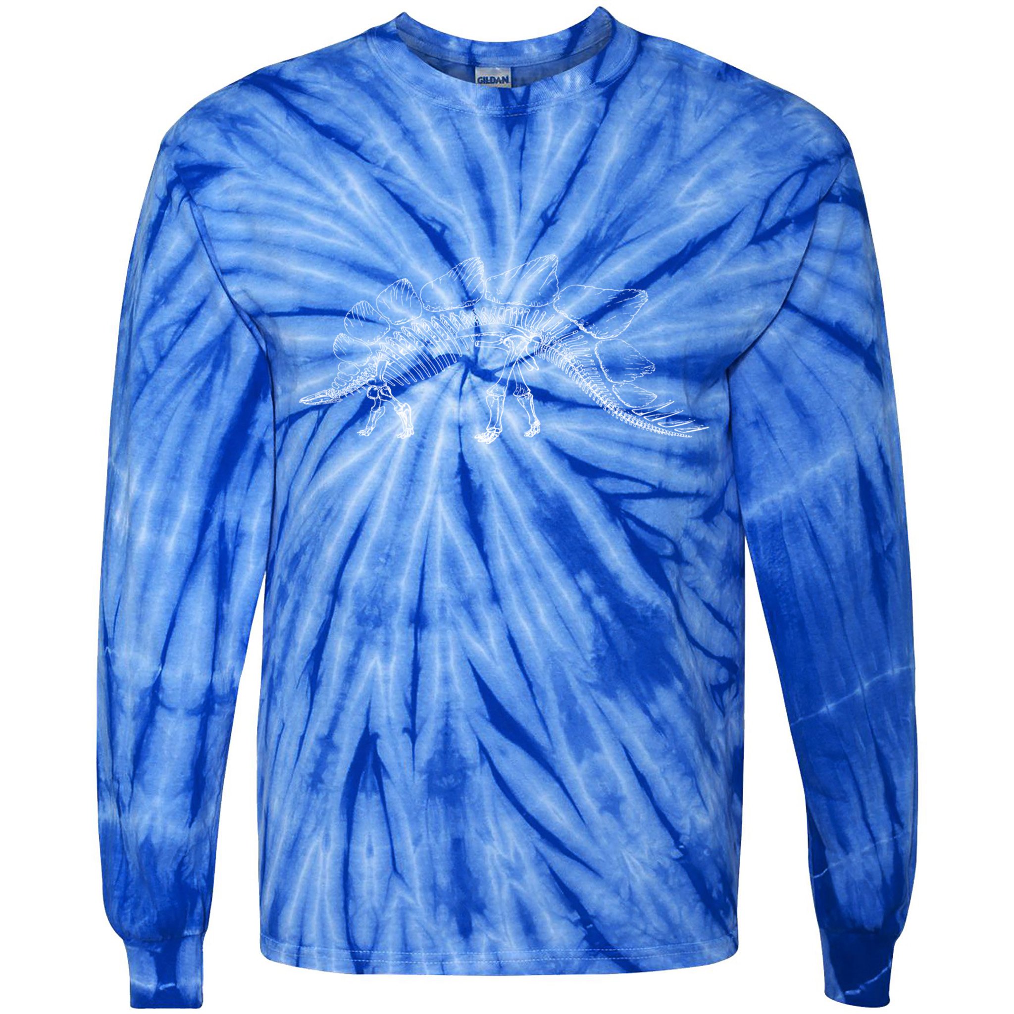 Stegosaurus Dinosaur Skeleton Illustration Art Graphic Bones Great Gift Tie-Dye Long Sleeve Shirt