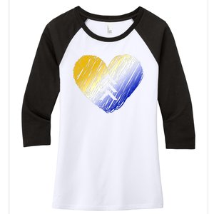 Support Down Syndrome Heart Women's Tri-Blend 3/4-Sleeve Raglan Shirt