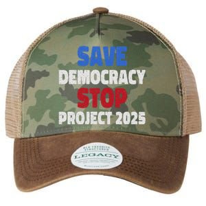 Save Democracy Stop Project 2025 Presidential Election Design Legacy Tie Dye Trucker Hat