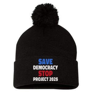 Save Democracy Stop Project 2025 Presidential Election Design Pom Pom 12in Knit Beanie