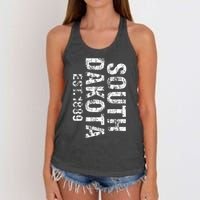 South Dakota State Patriotic American Usa Distressed Design Women's Knotted Racerback Tank