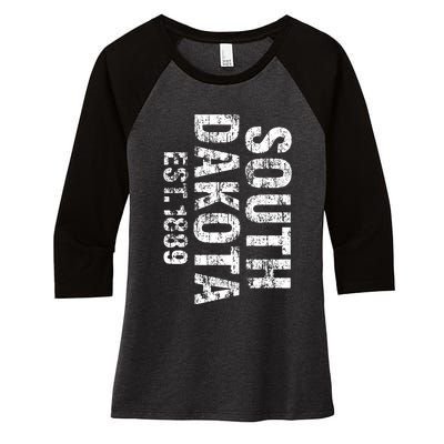 South Dakota State Patriotic American Usa Distressed Design Women's Tri-Blend 3/4-Sleeve Raglan Shirt