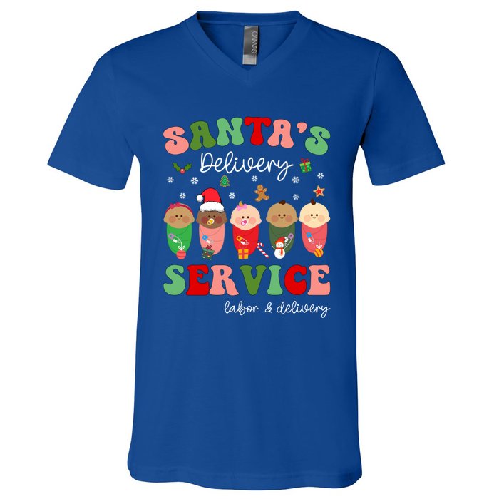 SantaS Delivery Service Christmas Labor Delivery Nurse L And D Cool Gift V-Neck T-Shirt