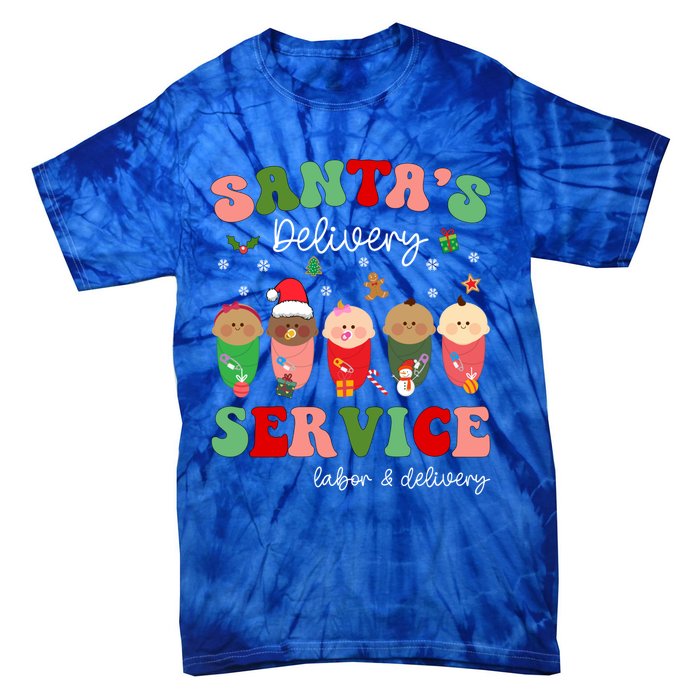 SantaS Delivery Service Christmas Labor Delivery Nurse L And D Cool Gift Tie-Dye T-Shirt