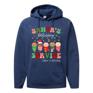 SantaS Delivery Service Christmas Labor Delivery Nurse L And D Cool Gift Performance Fleece Hoodie