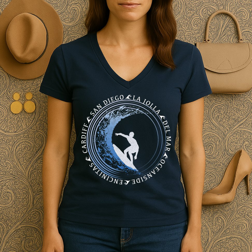 San Diego Surf Shirt / San Diego Beach Gift Women's V-Neck T-Shirt