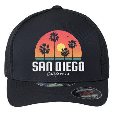 San Diego Shirt Vintage Retro Beach Sunset Flexfit Unipanel Trucker Cap