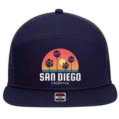 San Diego Shirt Vintage Retro Beach Sunset 7 Panel Mesh Trucker Snapback Hat