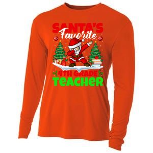 Santa Dabbing SantaS Favorite 4th Grade Teacher Christmas Gift Cooling Performance Long Sleeve Crew