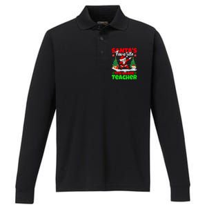 Santa Dabbing SantaS Favorite 4th Grade Teacher Christmas Gift Performance Long Sleeve Polo