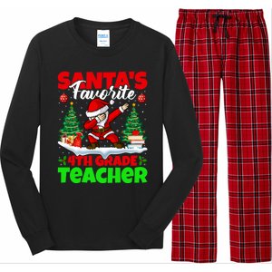 Santa Dabbing SantaS Favorite 4th Grade Teacher Christmas Gift Long Sleeve Pajama Set