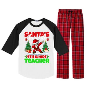 Santa Dabbing SantaS Favorite 4th Grade Teacher Christmas Gift Raglan Sleeve Pajama Set