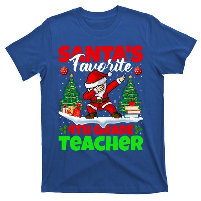 Santa Dabbing SantaS Favorite 4th Grade Teacher Christmas Gift T-Shirt