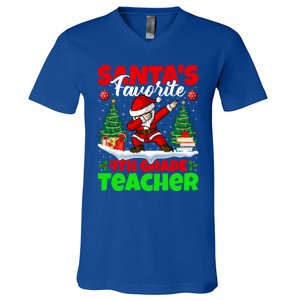 Santa Dabbing SantaS Favorite 4th Grade Teacher Christmas Gift V-Neck T-Shirt