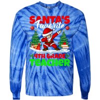 Santa Dabbing SantaS Favorite 4th Grade Teacher Christmas Gift Tie-Dye Long Sleeve Shirt