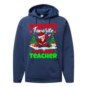 Santa Dabbing SantaS Favorite 4th Grade Teacher Christmas Gift Performance Fleece Hoodie