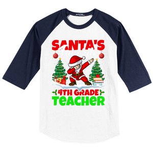 Santa Dabbing SantaS Favorite 4th Grade Teacher Christmas Gift Baseball Sleeve Shirt