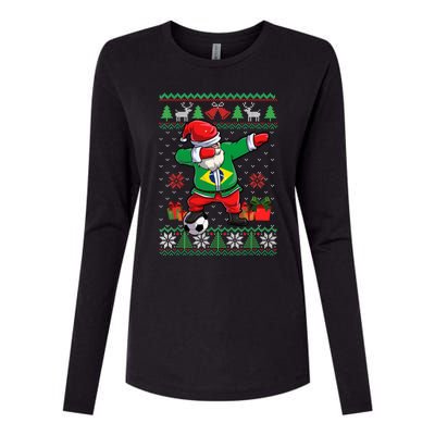 Soccer Dabbing Santa Brazil Flag Ugly Christmas Sweater Meaningful Gift Womens Cotton Relaxed Long Sleeve T-Shirt