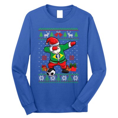 Soccer Dabbing Santa Brazil Flag Ugly Christmas Sweater Meaningful Gift Long Sleeve Shirt