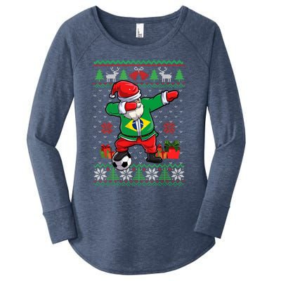 Soccer Dabbing Santa Brazil Flag Ugly Christmas Sweater Meaningful Gift Women's Perfect Tri Tunic Long Sleeve Shirt