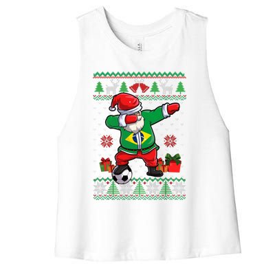 Soccer Dabbing Santa Brazil Flag Ugly Christmas Sweater Meaningful Gift Women's Racerback Cropped Tank