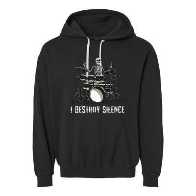 Skeleton Drummer Skull Drum Set Metal Rock Band Garment-Dyed Fleece Hoodie