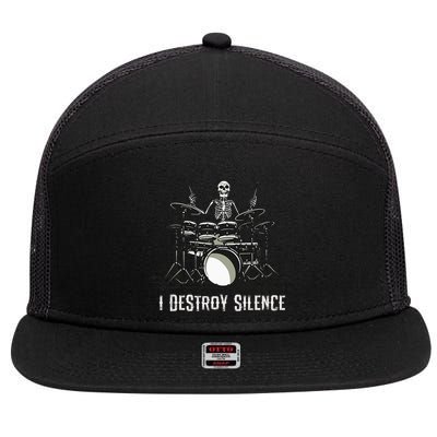 Skeleton Drummer Skull Drum Set Metal Rock Band 7 Panel Mesh Trucker Snapback Hat