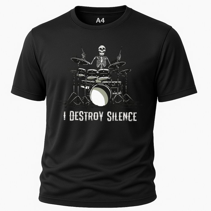 Skeleton Drummer Skull Drum Set Metal Rock Band Cooling Performance Crew T-Shirt