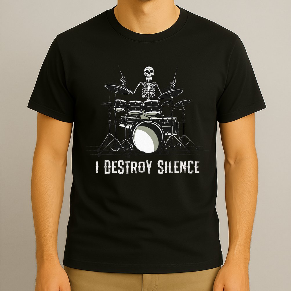 Skeleton Drummer Skull Drum Set Metal Rock Band T-Shirt