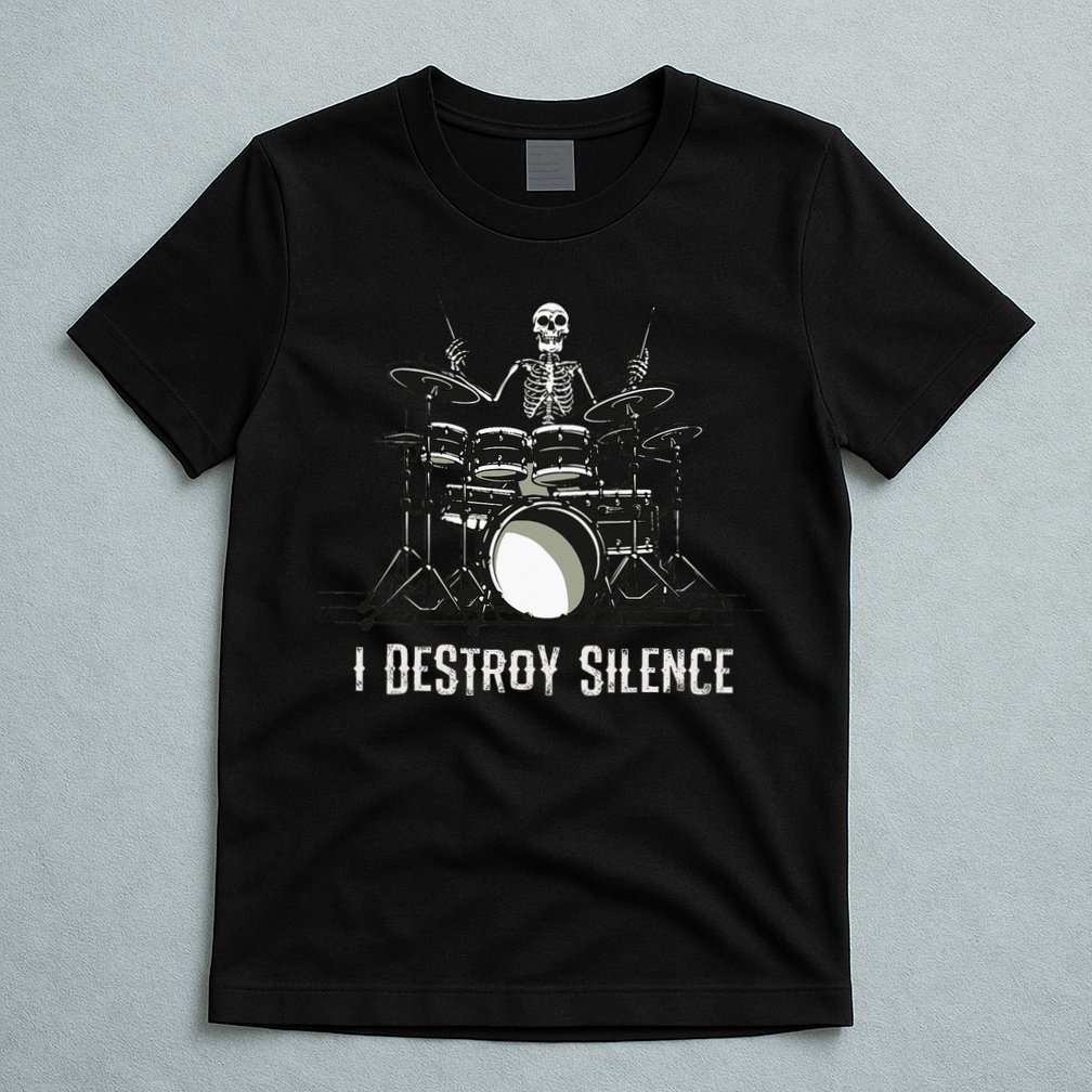 Skeleton Drummer Skull Drum Set Metal Rock Band T-Shirt
