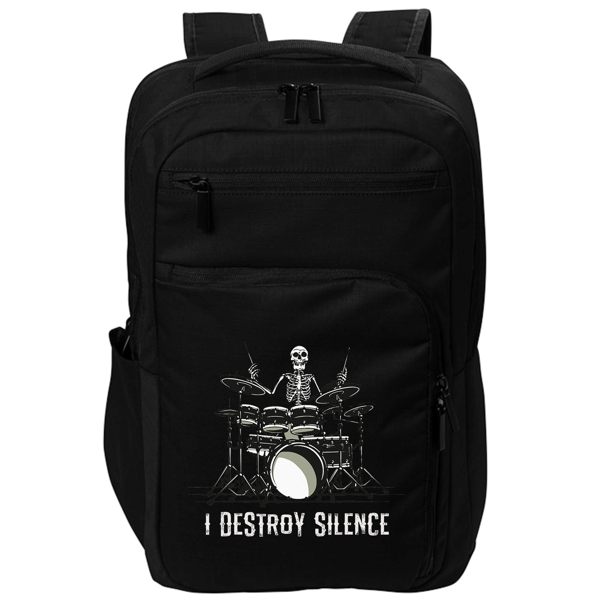Skeleton Drummer Skull Drum Set Metal Rock Band Impact Tech Backpack