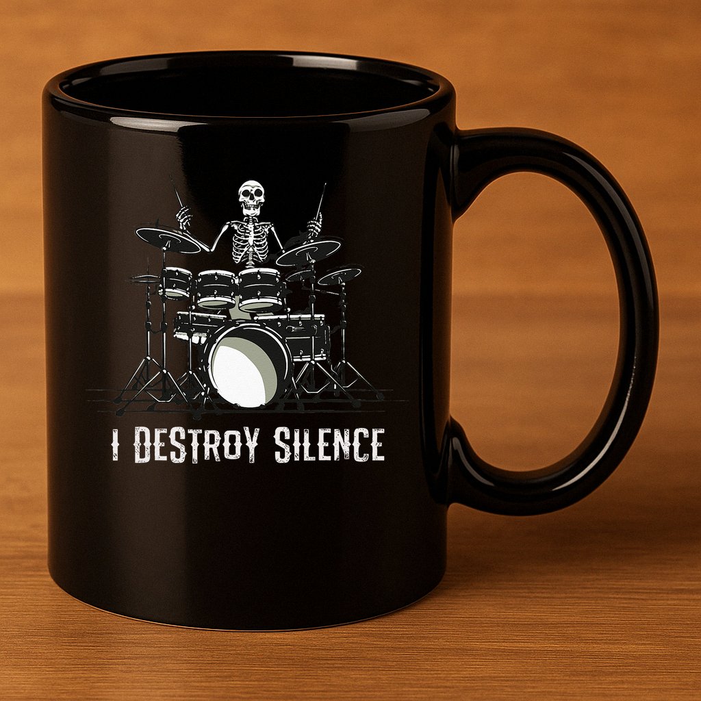 Skeleton Drummer Skull Drum Set Metal Rock Band 11oz C Handle Ceramic Mug