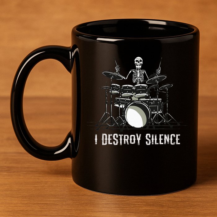 Skeleton Drummer Skull Drum Set Metal Rock Band 11oz C Handle Ceramic Mug