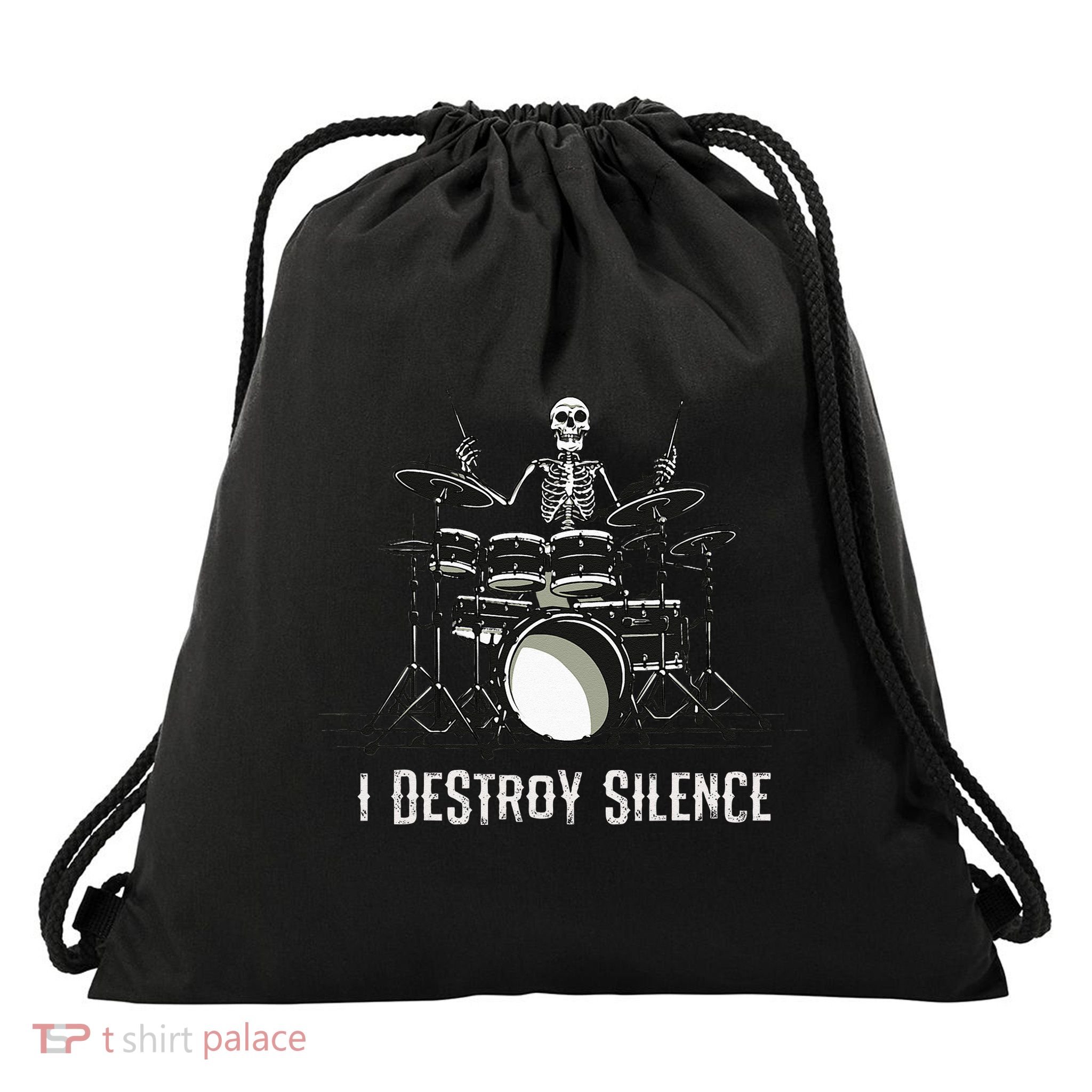 Skeleton Drummer Skull Drum Set Metal Rock Band Drawstring Bag