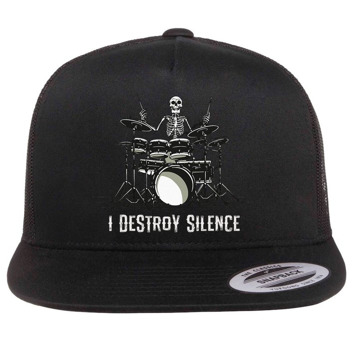 Skeleton Drummer Skull Drum Set Metal Rock Band Flat Bill Trucker Hat