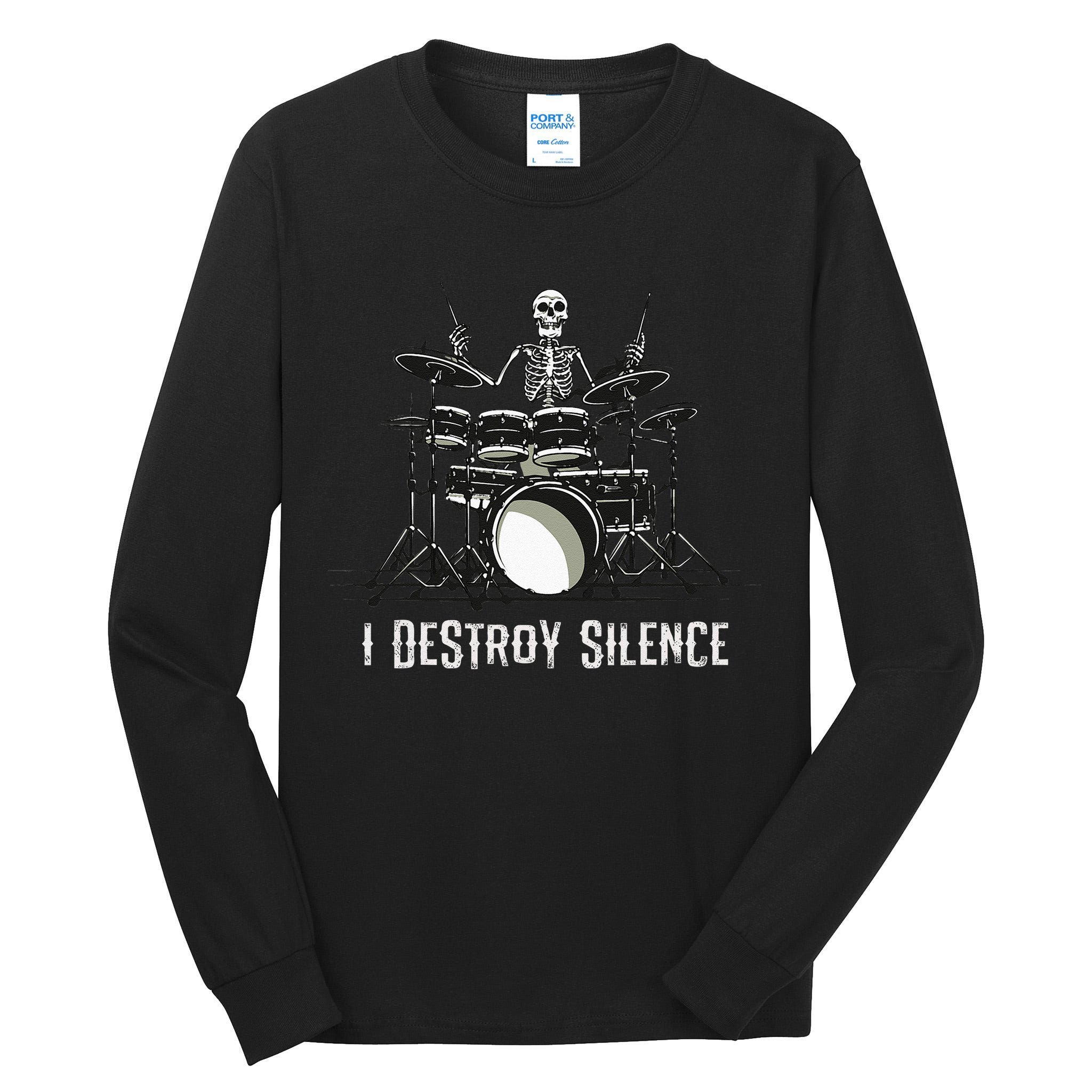 Skeleton Drummer Skull Drum Set Metal Rock Band Tall Long Sleeve T-Shirt