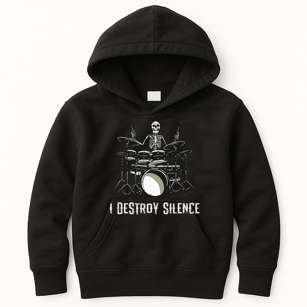 Skeleton Drummer Skull Drum Set Metal Rock Band Kids Hoodie