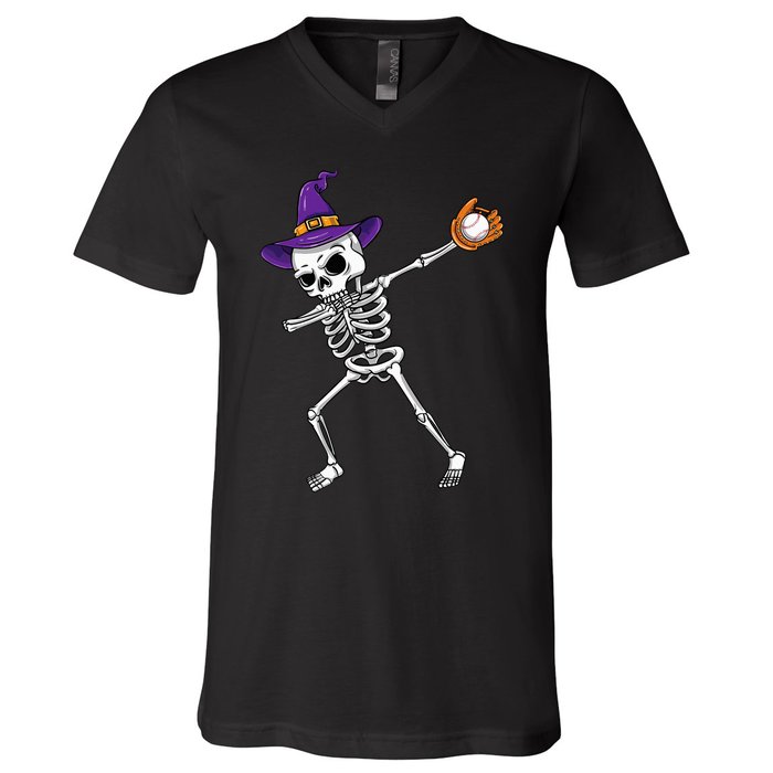 Spooky Dabbing Skeleton Halloween Costume V-Neck T-Shirt