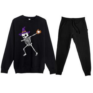 Spooky Dabbing Skeleton Halloween Costume Premium Crewneck Sweatsuit Set