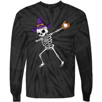 Spooky Dabbing Skeleton Halloween Costume Tie-Dye Long Sleeve Shirt