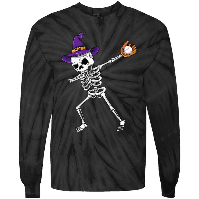 Spooky Dabbing Skeleton Halloween Costume Tie-Dye Long Sleeve Shirt